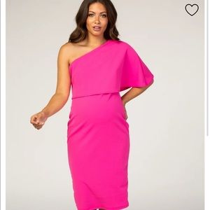 NWT One Shoulder Fitted Fuchsia Dress XL and L
